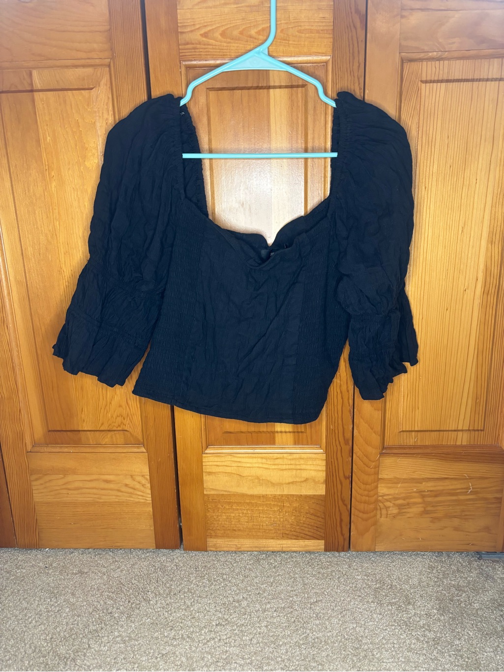 Forever 21 Square-Neck Puff Sleeve Black Women's Top